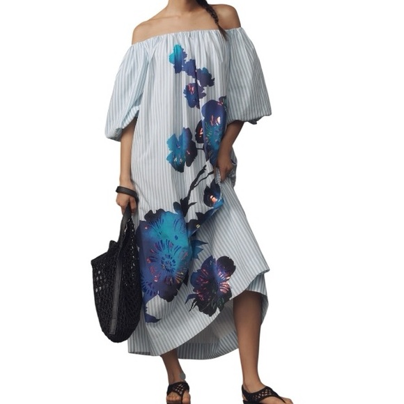 ESSENTIAL Antwerp Blue Floral Off-Shoulder Midi Dress - Picture 1 of 3